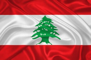 flag of Lebanon waving with highly detailed textile texture pattern - Cert International